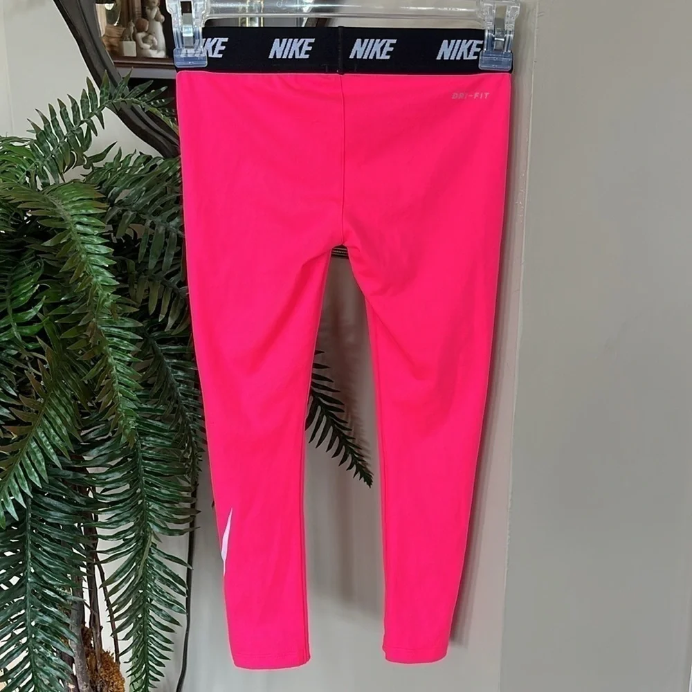 Brand New Nike Dri-Fit Girls Hot Hyper Pink Leggings Stretch Waist White Swoosh